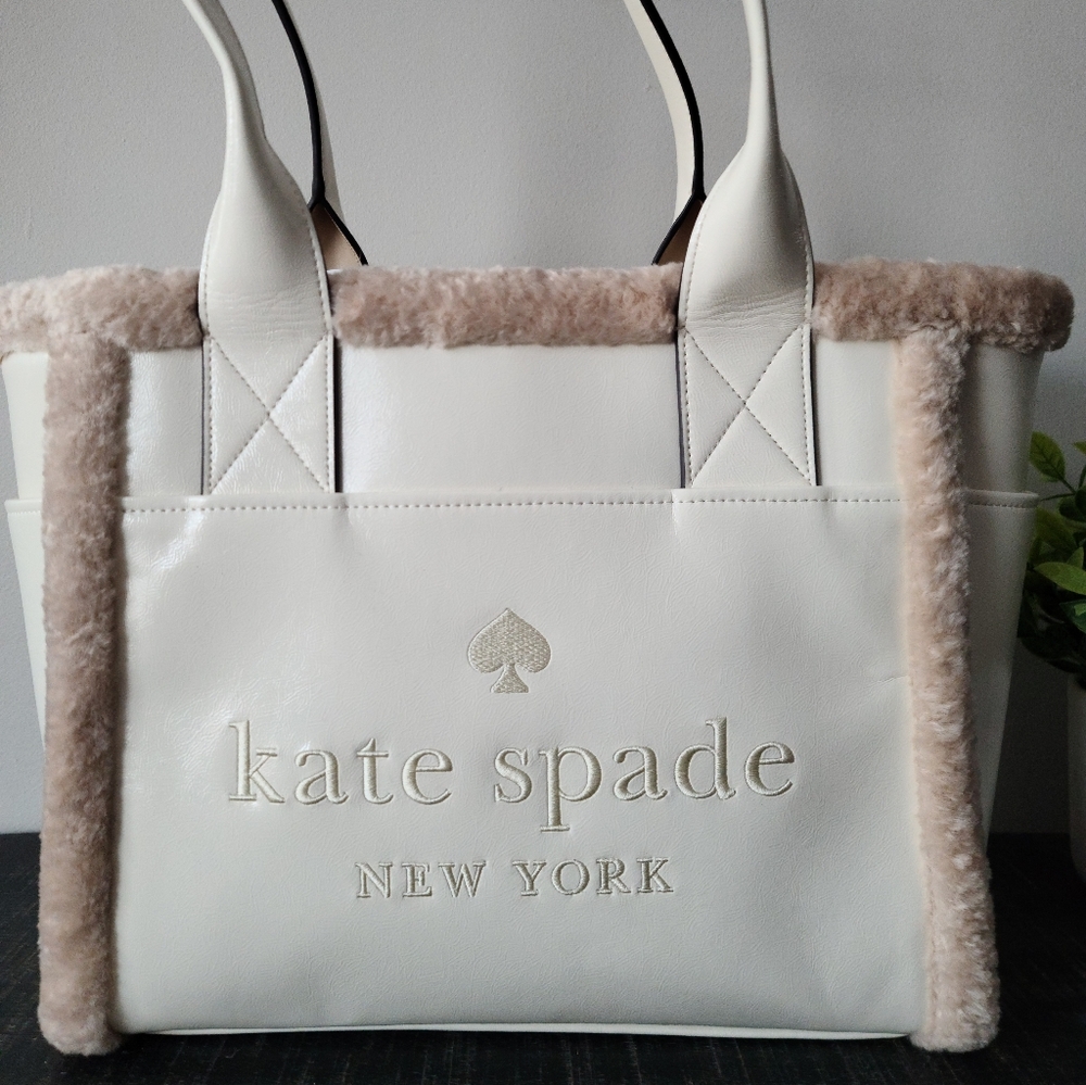 NWT Kate Spade Large Meringue Jett Faux Shearling Tote